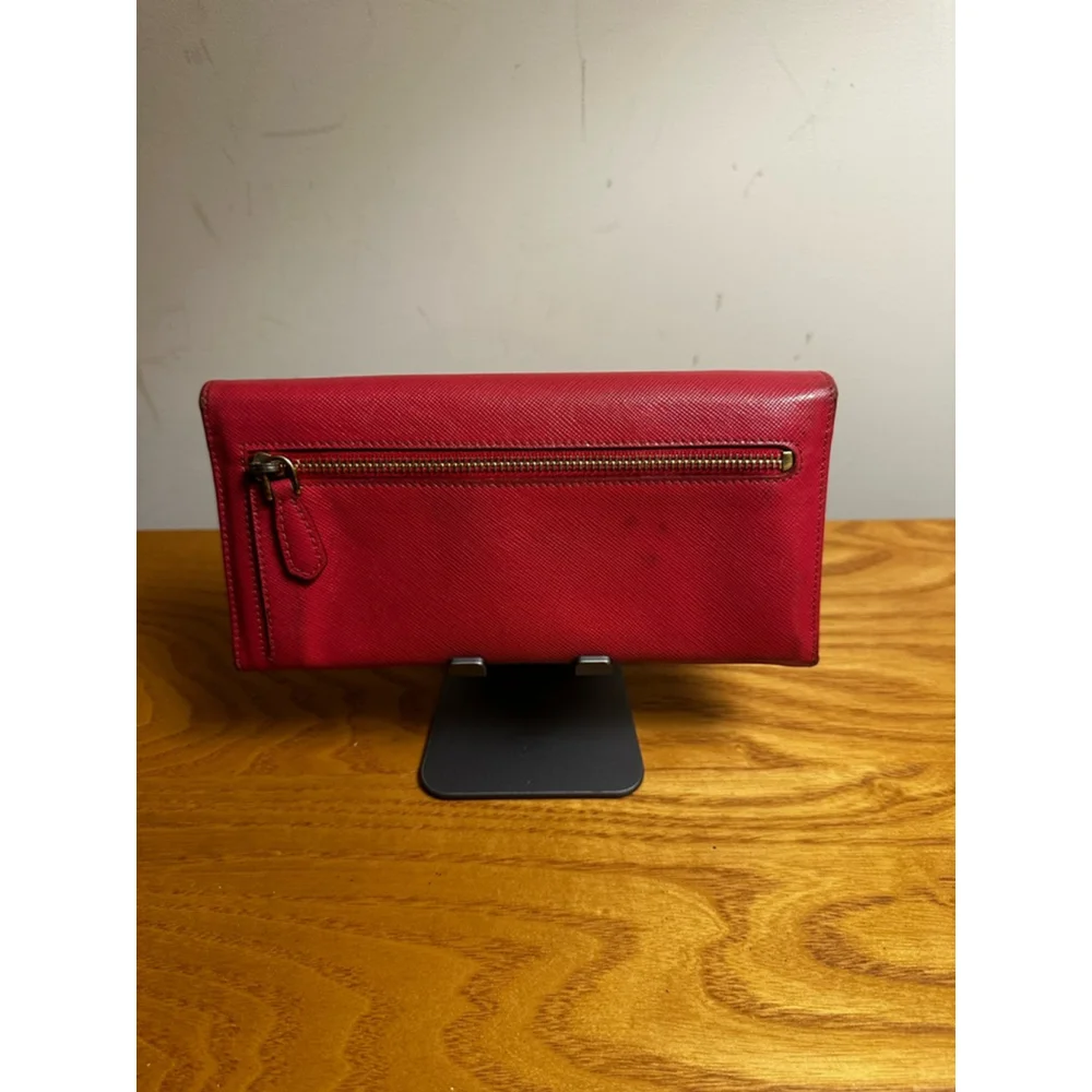 Prada Red Leather Long Flap Wallet